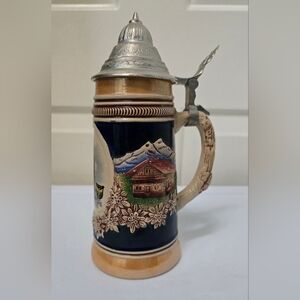 Vintage Traditional German Blue and Silver Beer Stein
